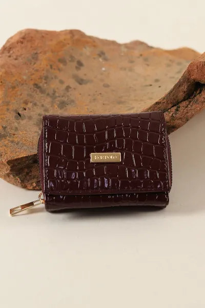 Bordo Kroko Desen Fermuarlı Kadın Cüzdan 273893
