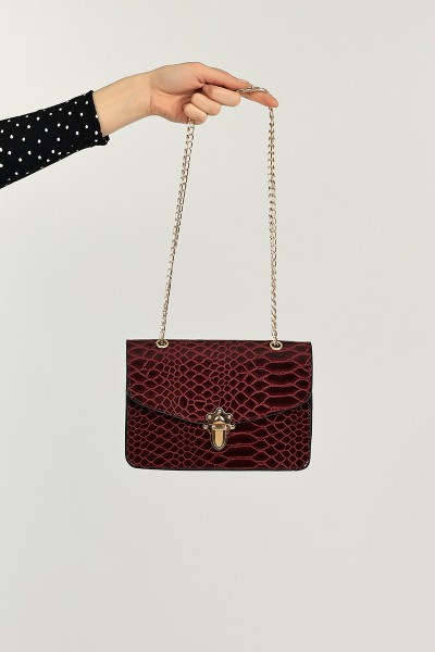 Bordo Kroko Desen Omuz Çantası 101280