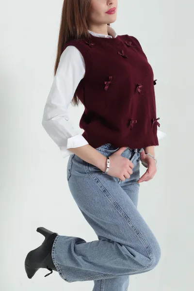 Bordo Kurdela Tasarım Bayan Triko Süveter 333936