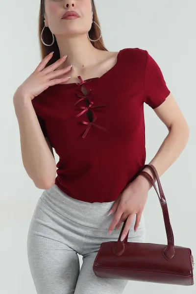 Bordo Kurdela Tasarım Bluz 357408