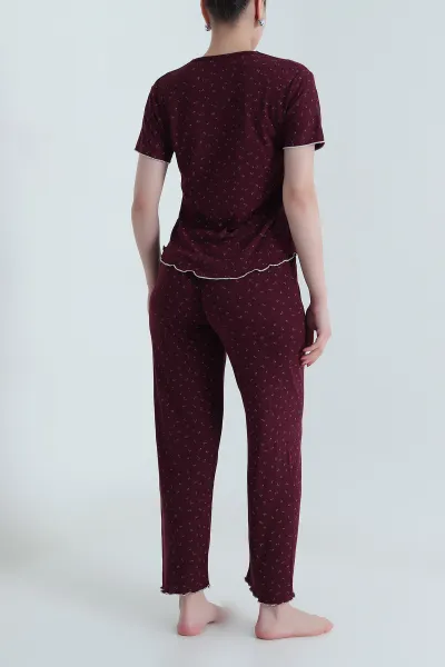 Bordo Kurdela Tasarım Kadın Pijama Takımı 467879