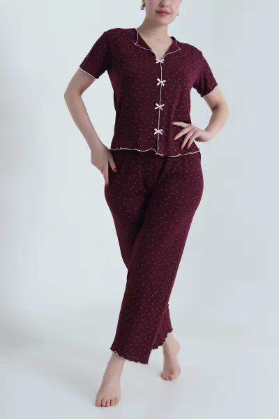 Bordo Kurdela Tasarım Kadın Pijama Takımı 467879