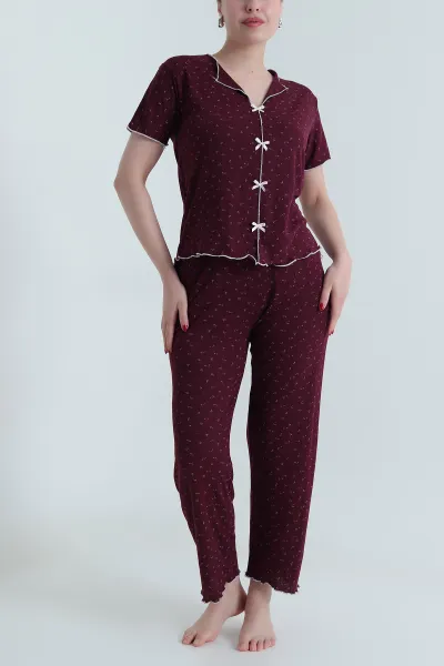 Bordo Kurdela Tasarım Kadın Pijama Takımı 467879