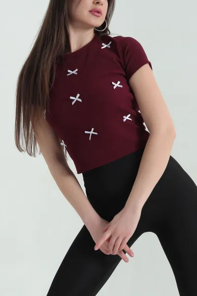 Bordo Kurdela Tasarım Ottoman Bluz 356008