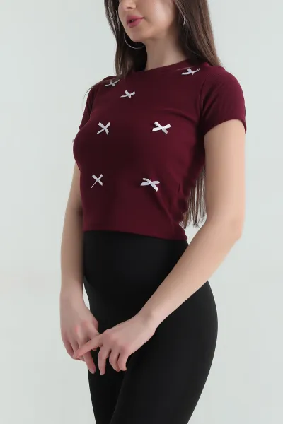 Bordo Kurdela Tasarım Ottoman Bluz 356008