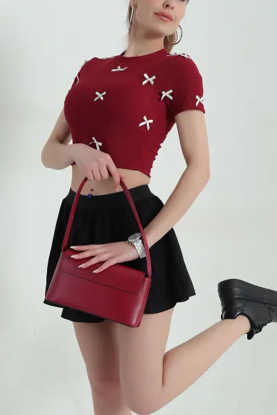 Bordo Kurdela Tasarım Ottoman Kumaş Bluz 353830