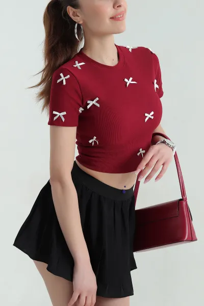 Bordo Kurdela Tasarım Ottoman Kumaş Bluz 353830