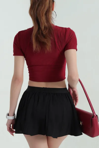 Bordo Kurdela Tasarım Ottoman Kumaş Bluz 353830