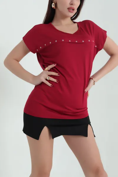 Bordo Kuş Gözlü Viskon Bluz 335904