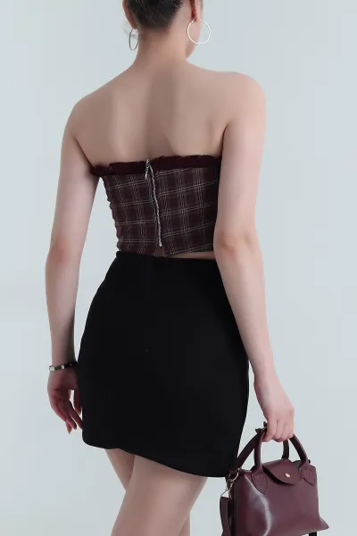 Bordo Laress Check Ekose Kadın Büstiyer 474434