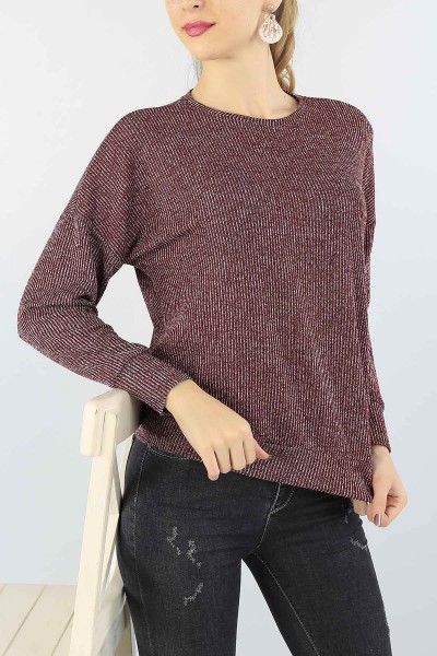 Bordo Likralı Bayan Triko Kazak 53764