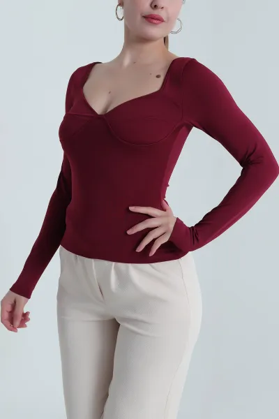 Bordo Likralı Dalgıç Kadın Bluz 484480