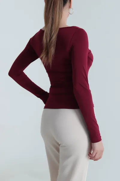 Bordo Likralı Dalgıç Kadın Bluz 484480