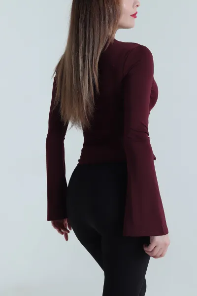 Bordo Likralı Dalgıç Kadın Bluz 494137