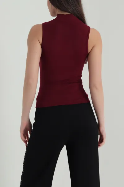 Bordo Likralı Dik Yaka Oysho Kadın Bluz 423142