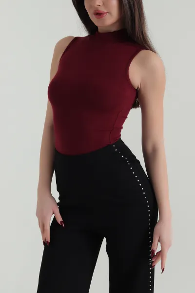 Bordo Likralı Dik Yaka Oysho Kadın Bluz 423142