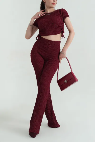 bordo-likrali-gofre-kadin-ikili-takim-371087