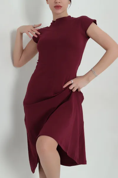 Bordo Likralı Kolsuz Modal Kadın Elbise 352829