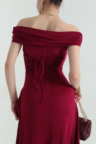 Bordo Likralı Kolsuz Viskon Kadın Elbise 355787