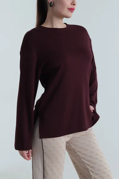 Bordo Likralı Modal Kadın Bluz 495966