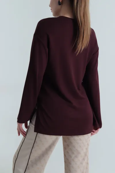 Bordo Likralı Modal Kadın Bluz 495966