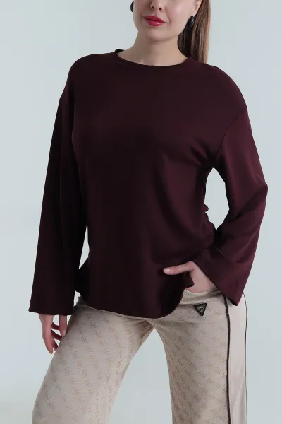 Bordo Likralı Modal Kadın Bluz 495966