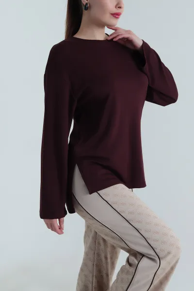 Bordo Likralı Modal Kadın Bluz 495966