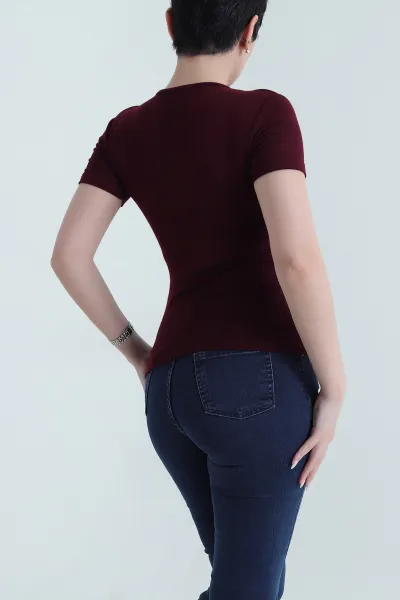 Bordo Likralı Oysho Kadın Tişört 447656