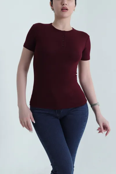 Bordo Likralı Oysho Kadın Tişört 447656