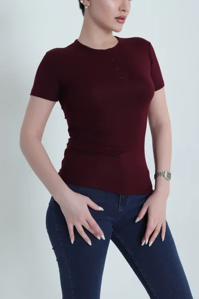 Bordo Likralı Oysho Kadın Tişört 447656