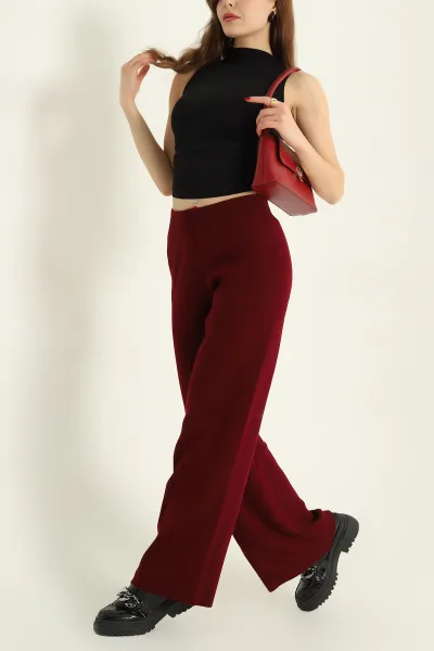 Bordo Likralı Palazzo Bayan Triko Pantolon 332447