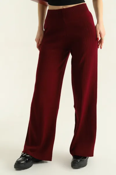 Bordo Likralı Palazzo Bayan Triko Pantolon 332447