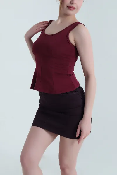 Bordo Likralı Ribana Kadın Bluz 451144