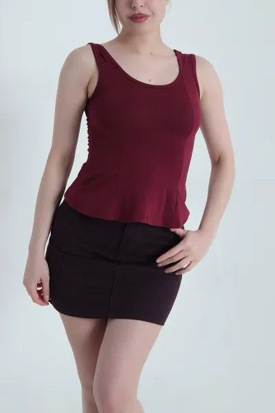Bordo Likralı Ribana Kadın Bluz 451144