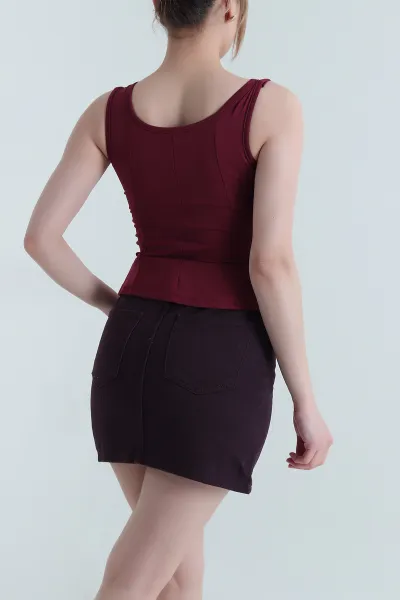 Bordo Likralı Ribana Kadın Bluz 451144