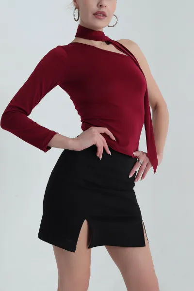 Bordo Likralı Sandy Kadın Bluz 390515