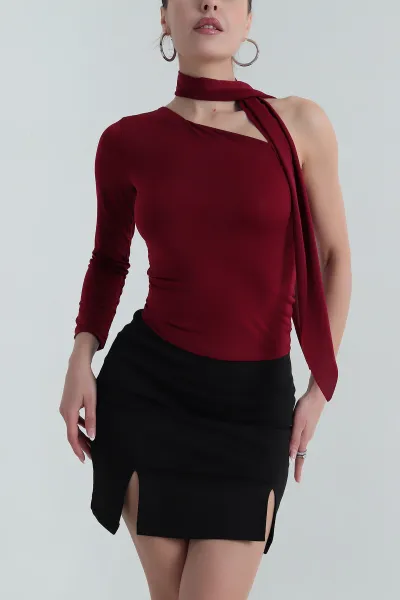 Bordo Likralı Sandy Kadın Bluz 390515