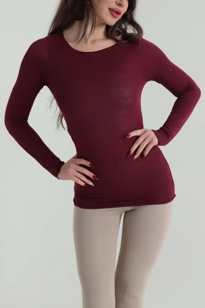 Bordo Likralı Transparan Kadın Bluz 421309