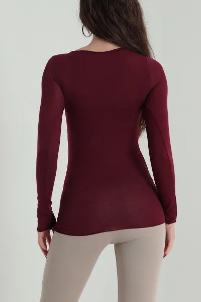 Bordo Likralı Transparan Kadın Bluz 421309
