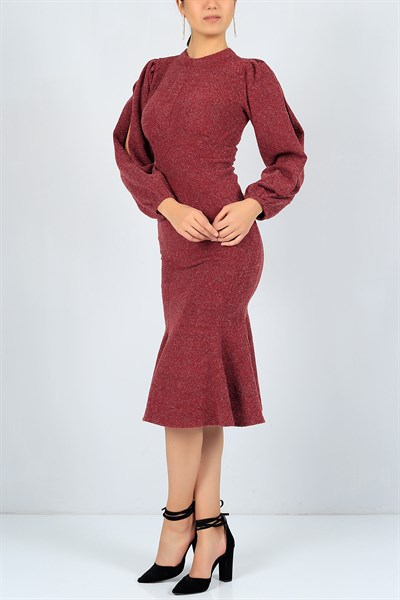 Bordo Likralı Triko Balık Elbise 23136B