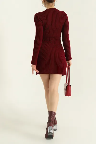 Bordo Likralı Triko Elbise 331669