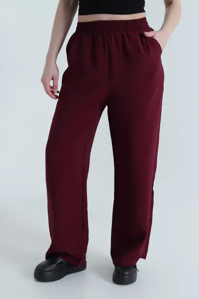 Bordo Lilyum Cepli Bel Lastikli Kadın Pantolon 442115