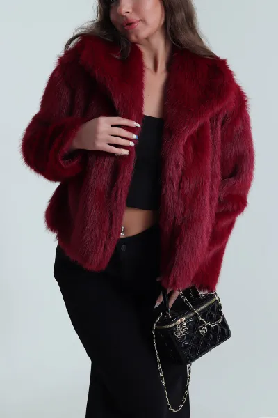 Bordo Lolita Kürk Kadın Mont 484156