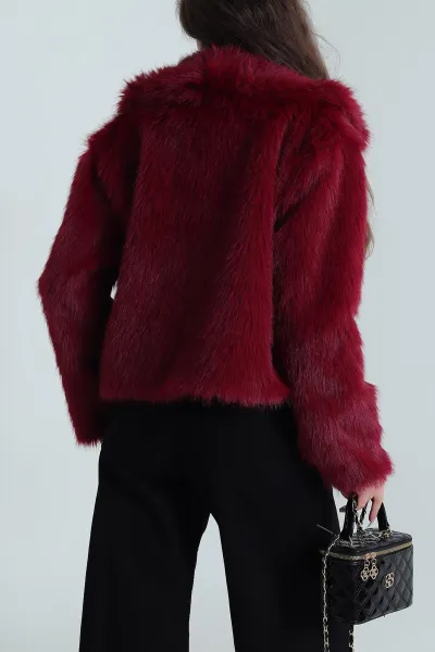 Bordo Lolita Kürk Kadın Mont 484156