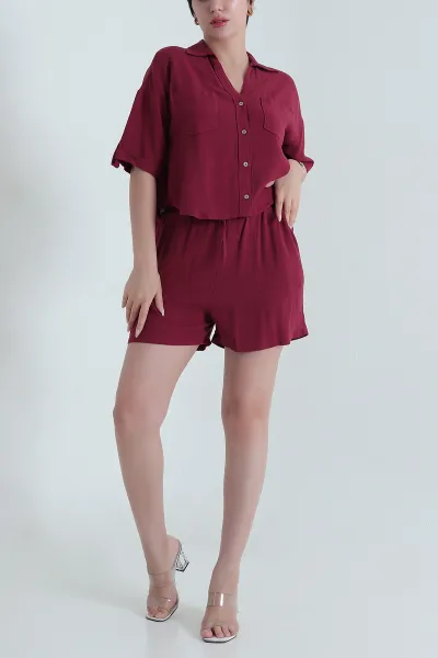 Bordo Luna Keten Kadın İkili Takım 469265