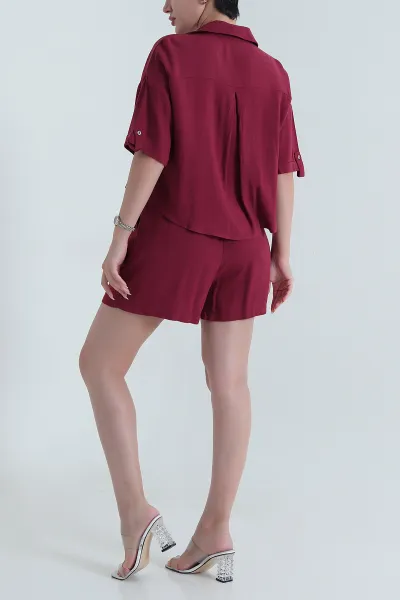 Bordo Luna Keten Kadın İkili Takım 469265