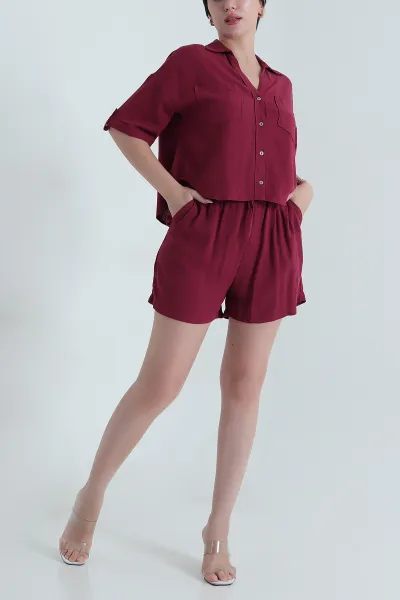 Bordo Luna Keten Kadın İkili Takım 469265