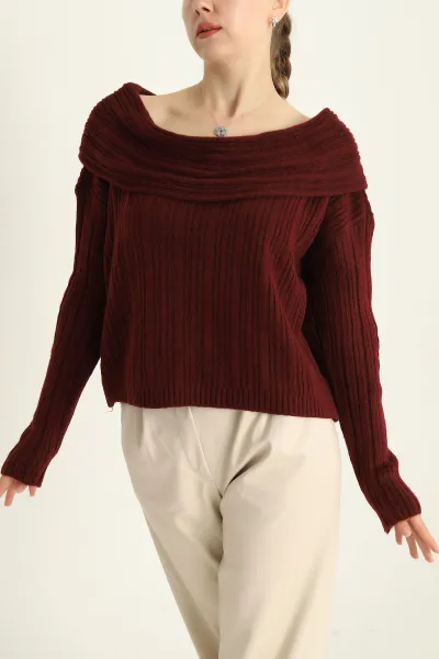 Bordo Madonna Yaka Bayan Triko Kazak 293636