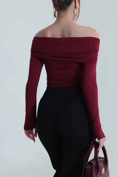 Bordo Madonna Yaka Dalgıç Kadın Bluz 486198