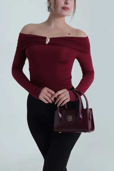 Bordo Madonna Yaka Dalgıç Kadın Bluz 486198